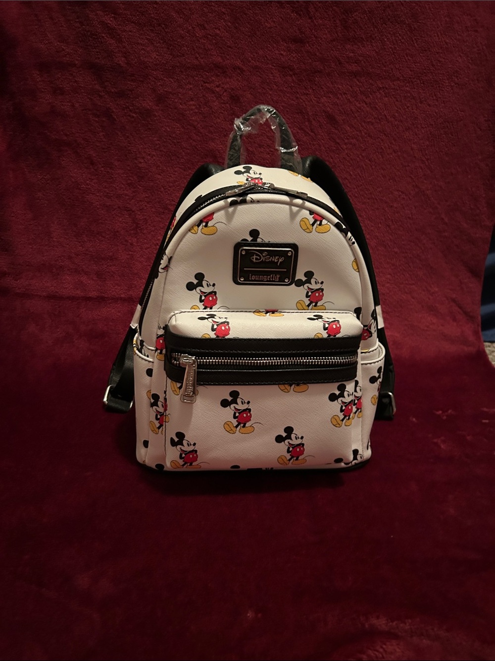 Disney Loungefly White Mickey Mouse Pattern Mini Backpack with Black Accents